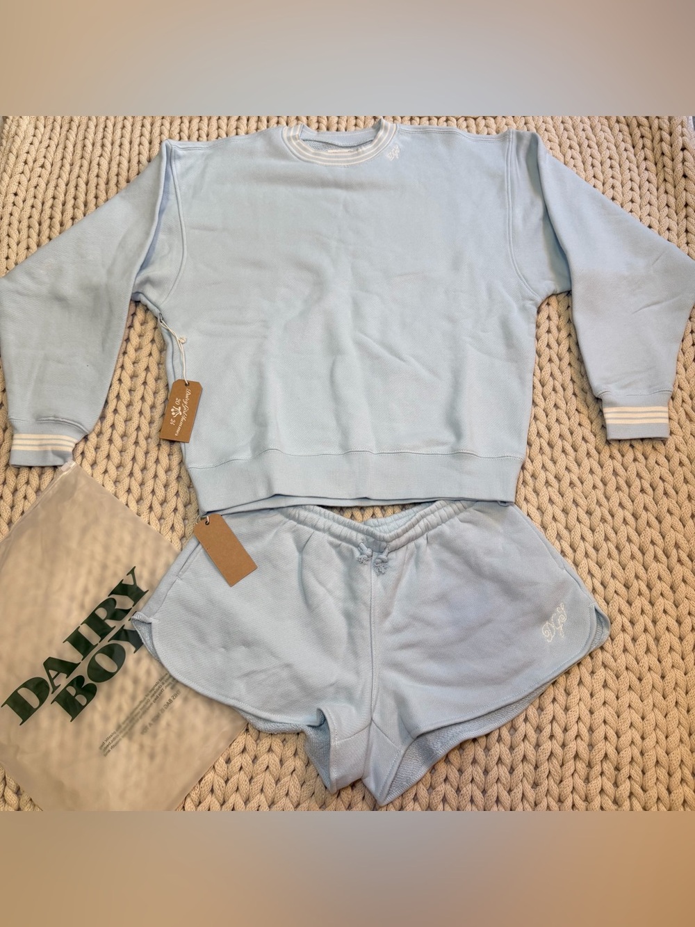 NWT Dairy Boy Dairy Girl Blue Summer Crewneck Sweatshirt Set Shorts Size Small